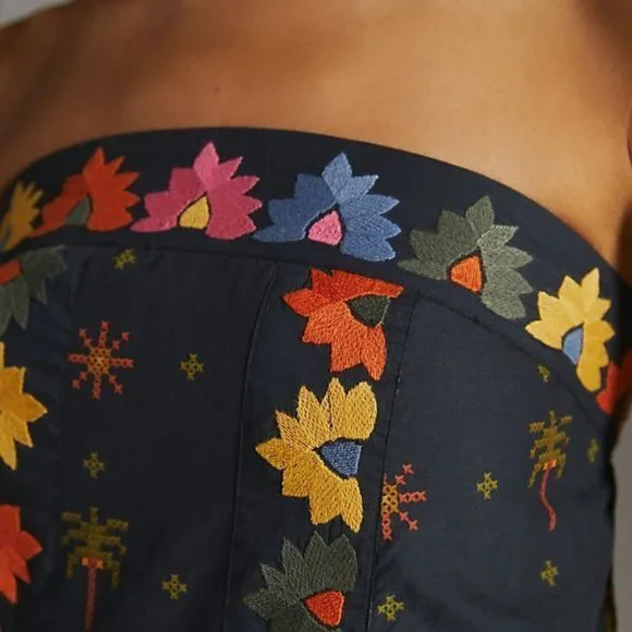 Farm Rio Anthropologie L NWT Embroidered Maxi Dress Black Embroidery 260$ Large - Picture 7 of 13